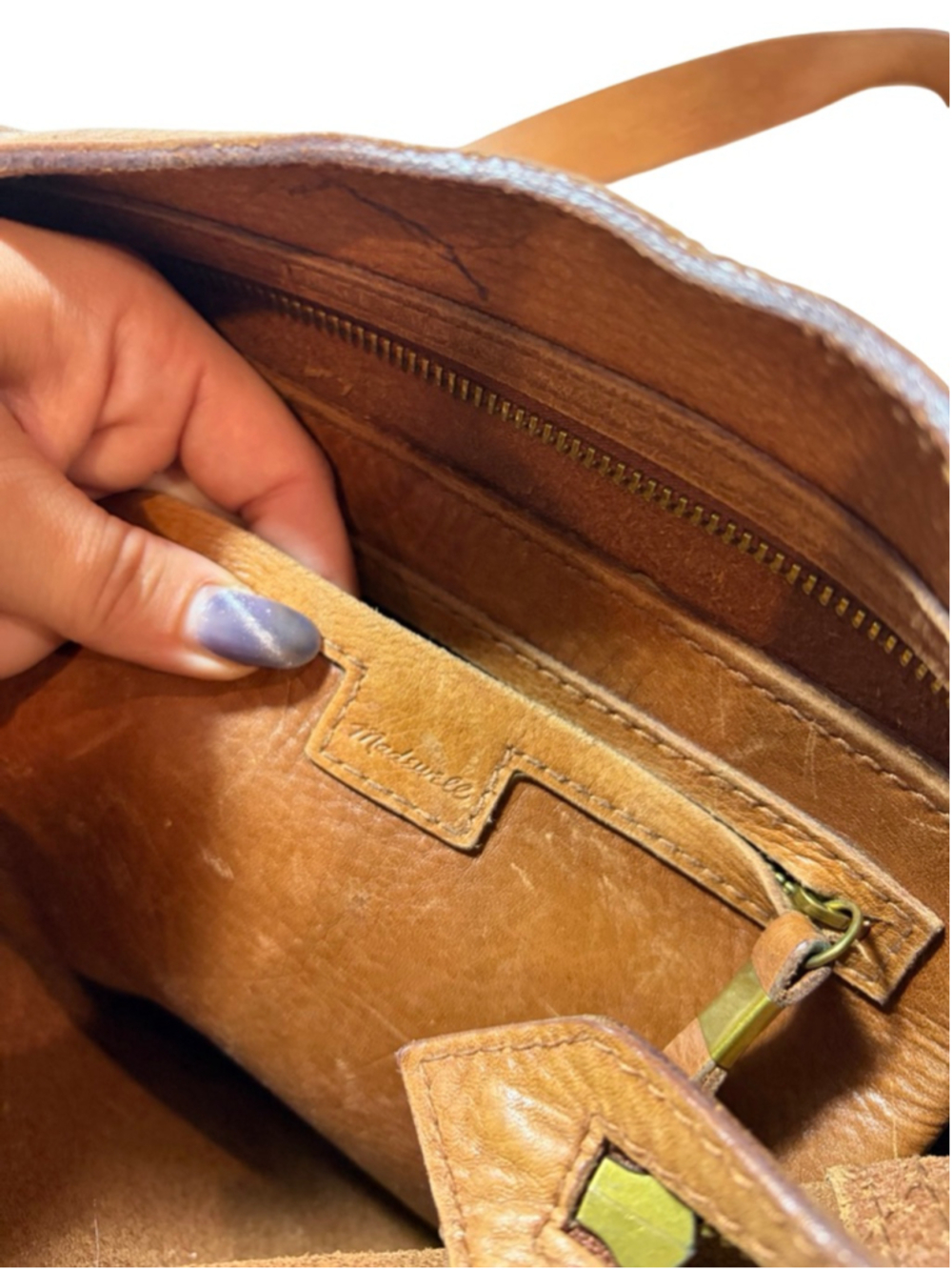 Madewell Tan Brown Leather Crossbody Bag Zip Top Messenger Shoulder Purse - Picture 7 of 10